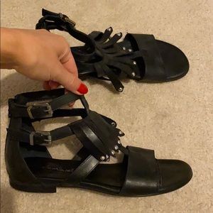 Black leather sandals
